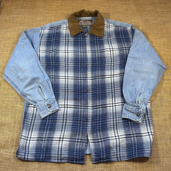 Vintage EXP (Jeans by Express) Woman's Full Zip Denim Plaid Front Shirt Size M - Picture 1 of 7